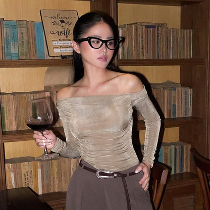One shoulder long sleeved top as a base for women's clothing