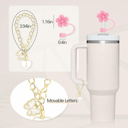 Sloworld 4PCS Straw Covers for Stanley 30/40oz + 2PCS J Letter Charms