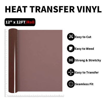 AHIJOY Heat Transfer Vinyl 12"x15ft Chocolate Brown HTV Iron-On for Garments