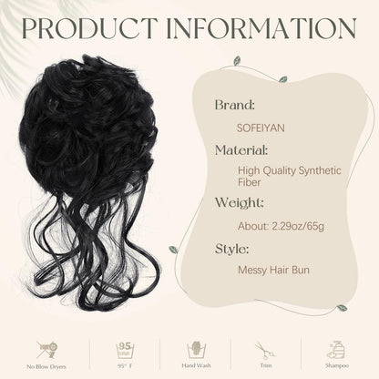 SOFEIYAN Synthetic Messy Bun Hair Piece Claw Clip Wavy Curly Extension