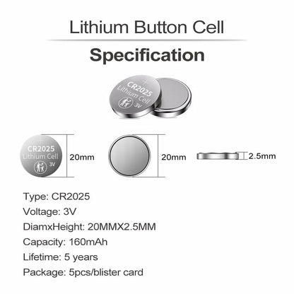 CR2025 3V Lithium Battery 5pcs New Long Lasting Coin Cell