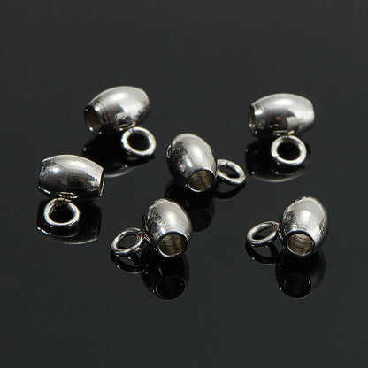 DanLingJewelry 100Pcs Stainless Steel Oval Bail Beads Silver 7x5x4mm Hole 2mm