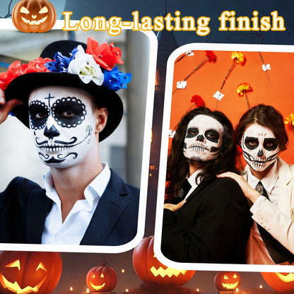 Black White Oil-Based Face Paint Kit with Brushes - Professional Halloween