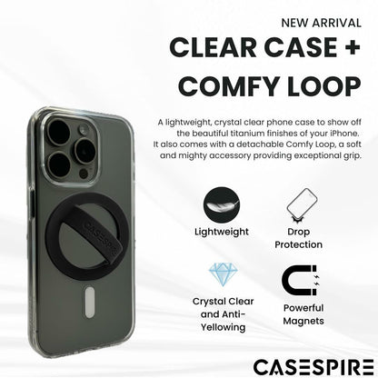 Casespire Clear Case + Comfy Loop for iPhone 15 Pro - Anti-Yellowing, ProMagnets