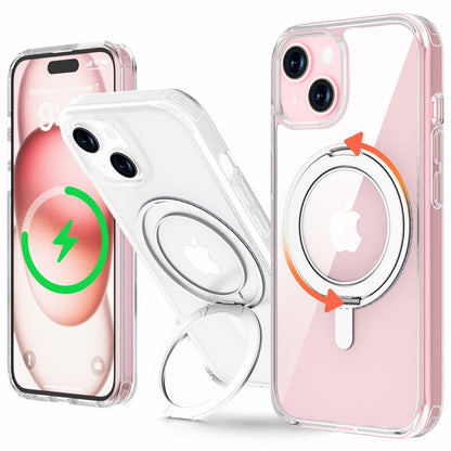 JASBON iPhone 15 Case 6.1 Clear Magnetic Kickstand 360° Rotatable Shockproof