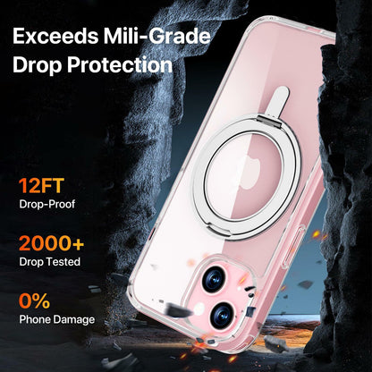JASBON iPhone 15 Case 6.1 Clear Magnetic Kickstand 360° Rotatable Shockproof