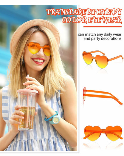 Photect 12 Pair Heart Sunglasses Gradient Green Yellow Purple Trendy Bulk