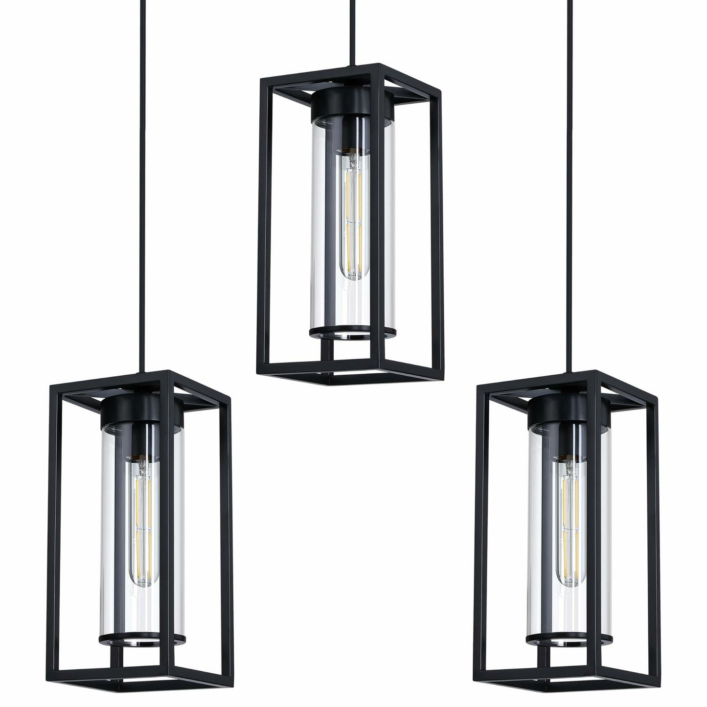 RAINLIGHTING 3 Pack Pendant Ceiling Light 6" Grey Glass Black Finish Indoor