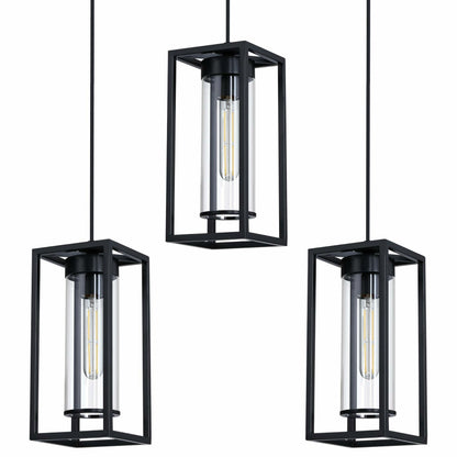 RAINLIGHTING 3 Pack Pendant Ceiling Light 6" Grey Glass Black Finish Indoor