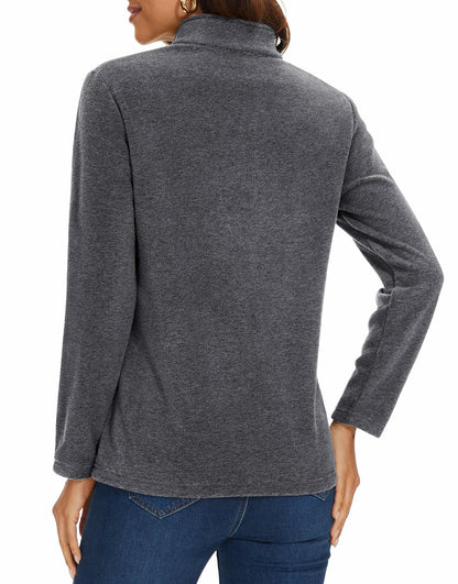 MAGCOMSEN Women's Quarter Zip Pullover Fleece Jacket Grey XL Warm Comfort