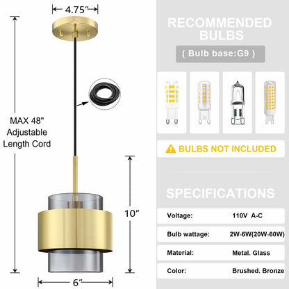 Dolaimy 3 Pack 1 Light Kitchen Island Pendant Light 6" Clear Glass Bronze