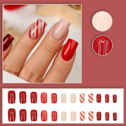 RIICFDD 24 Pcs White Snowflake Acrylic Press On Nails Full Cover Short Coffin