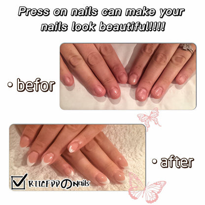 RIICFDD Christmas Press On Nails 24 Pcs White Snowflake Short Square Fake