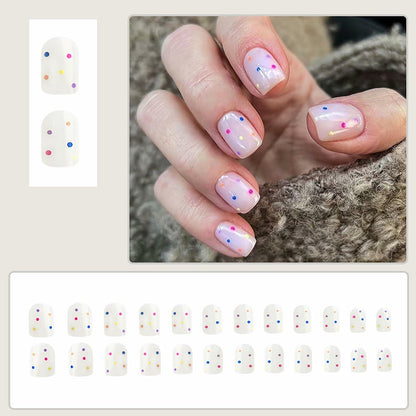 RIICFDD 24pcs Short Square Press On Nails Nude Pink Floral Glossy Style 18