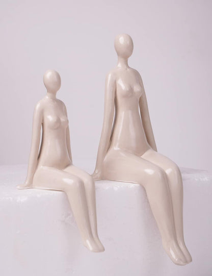 NENBOLEC Woman Statue Figurine White Ceramic 7.1 inch Modern Decor Yoga Gift