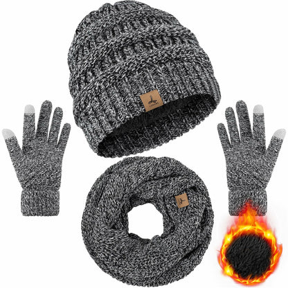 Warm Fleece Hat, Gloves & Scarf Set - Touchscreen Compatible, Unisex 3PCS