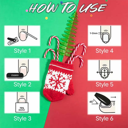 24 Pcs Medium Christmas Press-on Nails Glossy Design Square with Glue