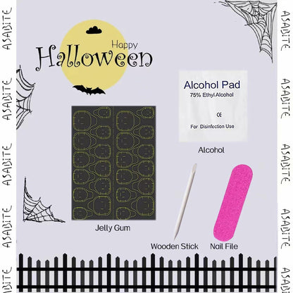 24 Pcs Halloween Acrylic Press On Nails Medium Almond Ghost Pumpkin Bat Design