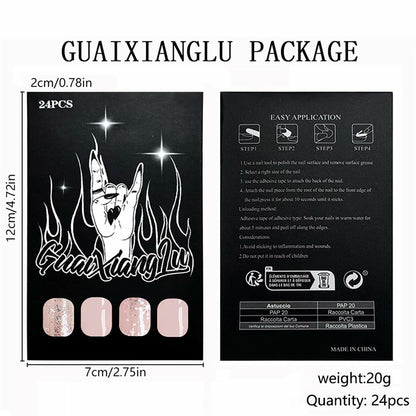 24 Pcs Medium Christmas Press-on Nails Glossy Design Square with Glue