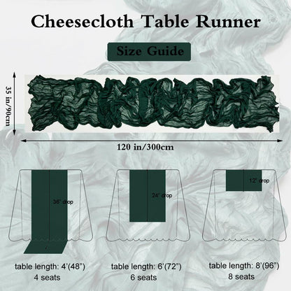 Booque Valley 3 Pack Green Cheesecloth Christmas Table Runner 35x120in Boho