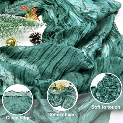 Booque Valley 3 Pack Green Cheesecloth Christmas Table Runner 35x120in Boho