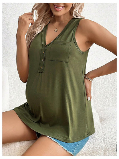 SOLY HUX Women's Maternity Tank Top Small Army Green V Neck Sleeveless