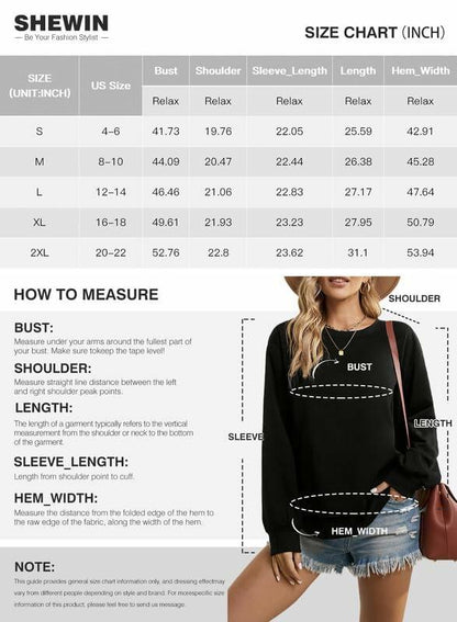 SHEWIN Womens Sweatshirt Lightweight Loose Fit Crewneck Long Sleeve M Gray