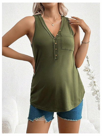 SOLY HUX Women's Maternity Tank Top Small Army Green V Neck Sleeveless