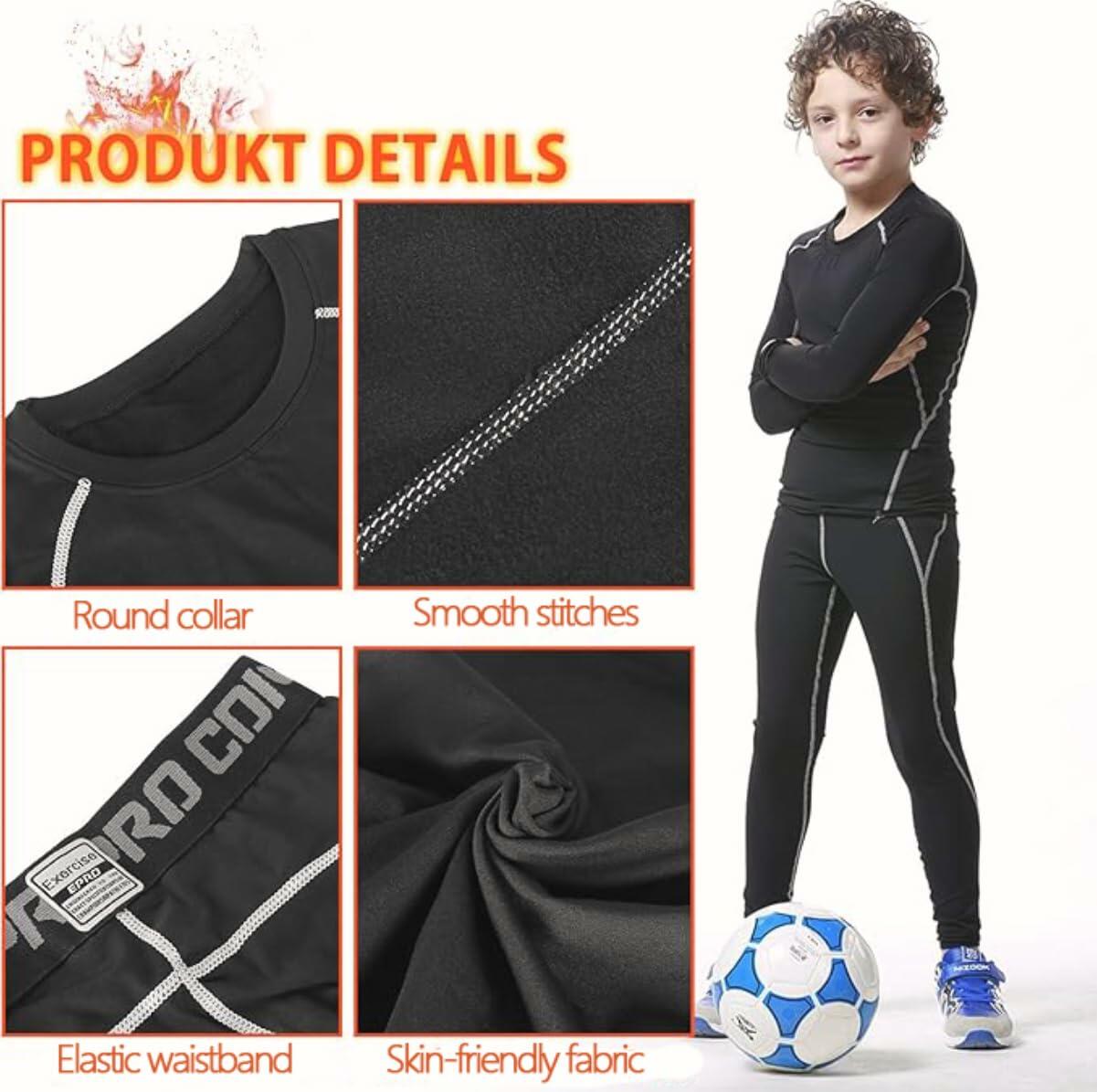 Muzikin Kids Thermal Underwear Set Fleece-Lined Black Size M Moisture-Wicking