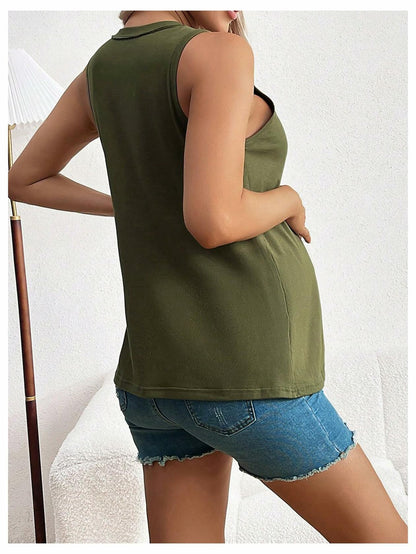 SOLY HUX Women's Maternity Tank Top Small Army Green V Neck Sleeveless