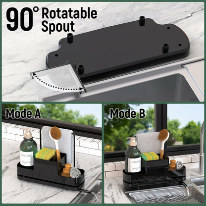 FUNKYLEE Kitchen Sink Sponge Holder Caddy with Brush Holder & Soap Dispenser