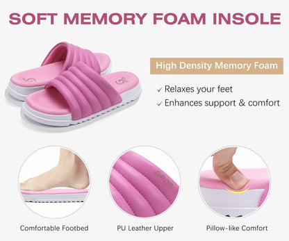 GPOS Womens Slides Memory Foam Cozy Open Toe Pink White Size 6