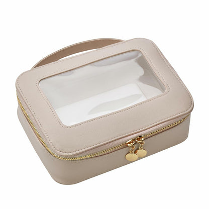 Leatvook Portable Makeup Bag Large Travel Cosmetic Organizer Brown