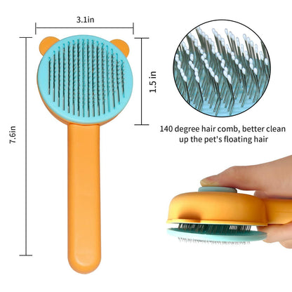 Landwill Pet Brush Yellow Bear Self Cleaning Grooming Tool for Cats & Dogs