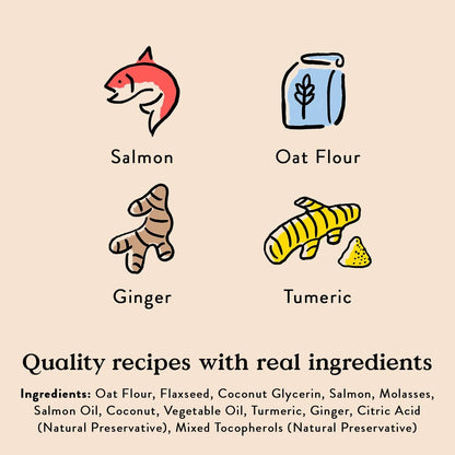 BestBy01/25 Bocce's Bakery Good Hair Dog Treats Salmon 6oz Soft Chewy Wheat-Free