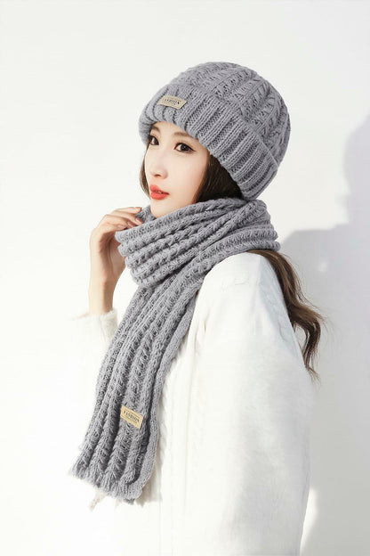 Wander Agio Women's Winter Wool Knit Beanie & Scarf Set Black 1