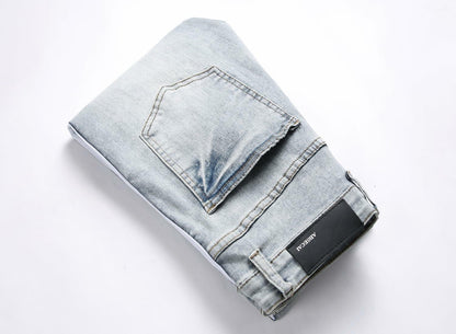 ABSECAI Men's Skinny Ripped Slim Fit Stretch Jeans Blue Size 34