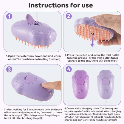 Cat Steam Brush Purple 2nd Gen Self-Cleaning Pet Hair Remover Shedding Tool