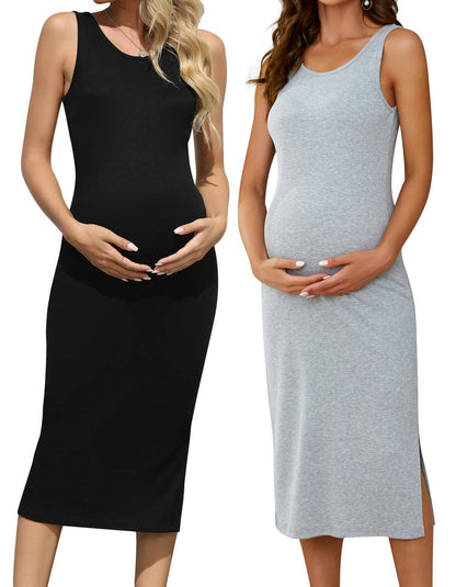 Brynmama 2 Pack Maternity Skirts Black Grey Small Sleeveless Side Split