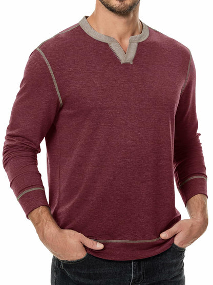 JMIERR Men's Henley Shirt Red Long Sleeve V Neck Lightweight Size 2XL