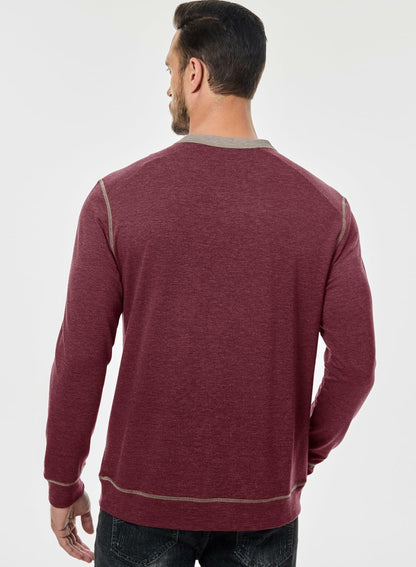 JMIERR Men's Henley Shirt Red Long Sleeve V Neck Lightweight Size 2XL