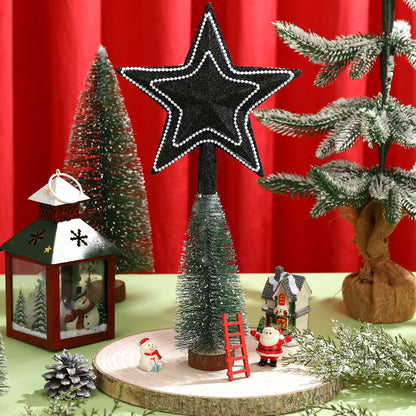 Hollowfly Mini Star Christmas Tree Topper Black Pearl 8 Inch Tree Top Decor