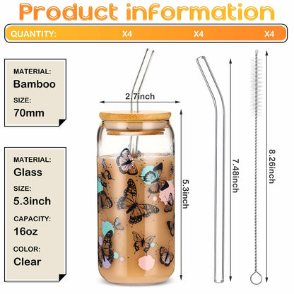 Cunhill 4pc 16oz Iced Coffee Glasses Set Pumpkin Bamboo Lid & Straw