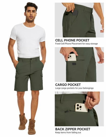 PULI Men's Cargo Shorts Army Green Classic Fit Stretch Size 34