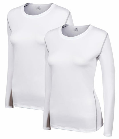 WANAYOU Women's Compression Shirt Long Sleeve Dry Fit White 2 Pack Size L