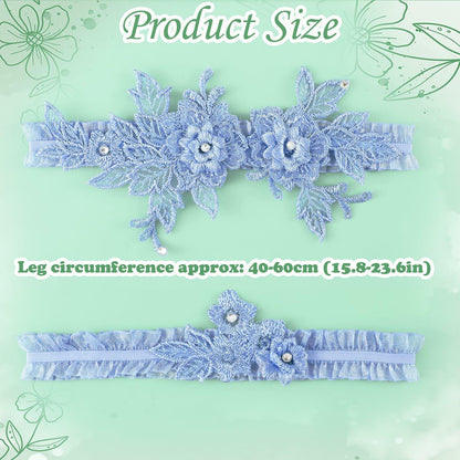 AHQiZFX Wedding Garter Set 2pcs Blue Large Soft Lace Stretchy for Bride New