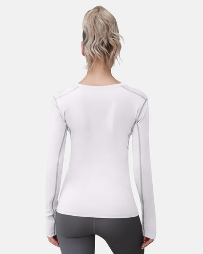 WANAYOU Women's Compression Shirt Long Sleeve Dry Fit White 2 Pack Size L