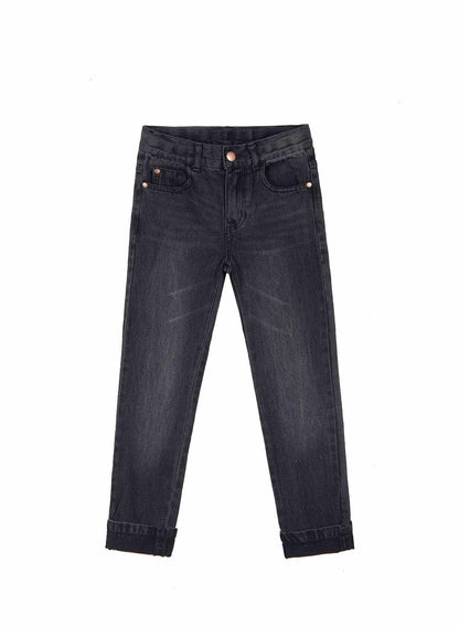 Bienzoe Boys Adjustable Waist Black Ripped Slim Denim Jeans Size 6