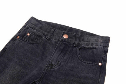 Bienzoe Boys Adjustable Waist Black Ripped Slim Denim Jeans Size 6