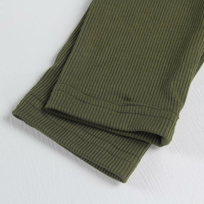 Artfish Women's Ribbed V Neck Crop Top Long Sleeve Slim Fit Olive Green L